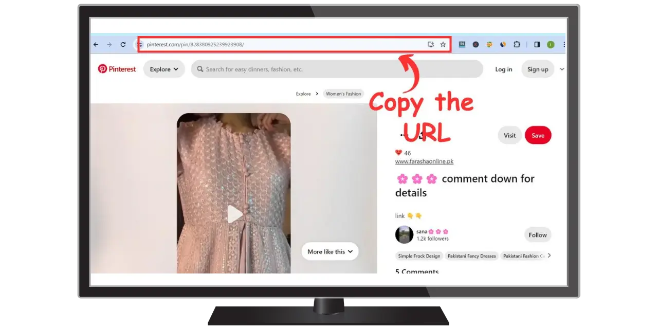 Langkah 1: Salin URL Video - Pengunduh Video Pinterest
