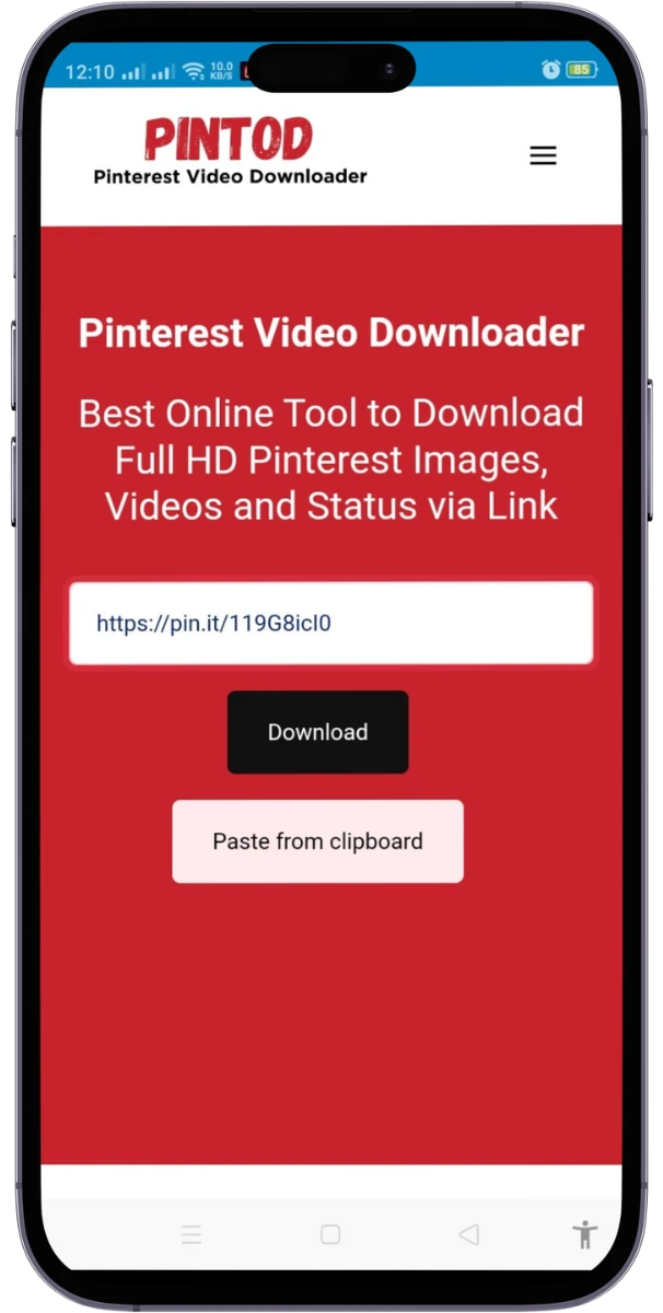 2. Paste the Link in pintod app